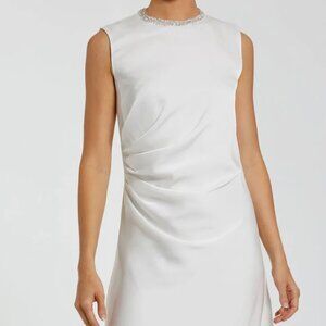 White Rhinestone Neckline Draped Mini Dress Womens Gown Mac Duggal